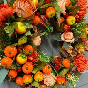 Large Full Autumn Pumpkins & Fruit Wreath